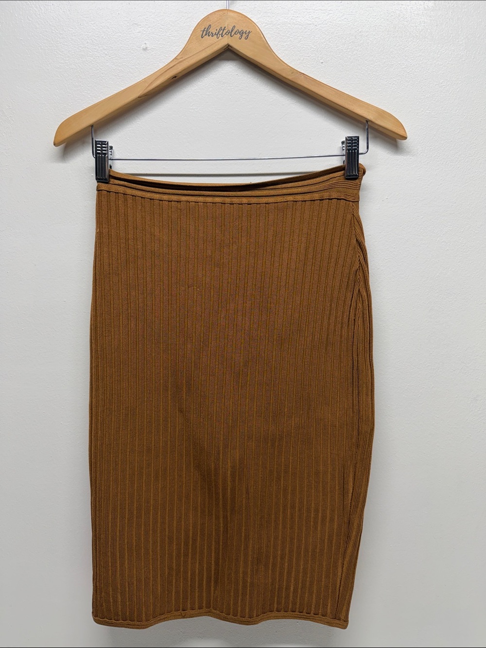 House Of CB Raina Skirt Ribbed Knit Pencil Stretch Bandage Bodycon Brown Large